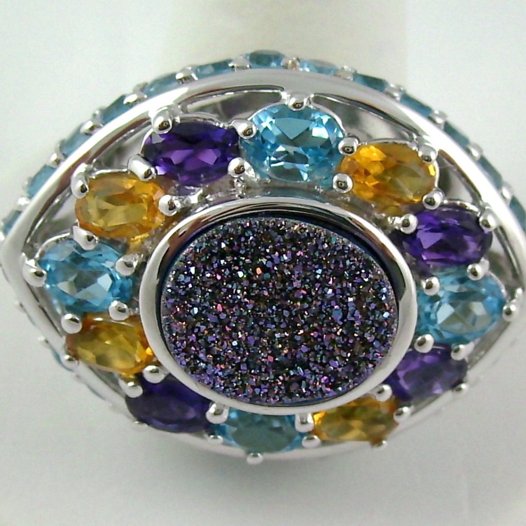 Drusy & Multigemstone Statement Ring